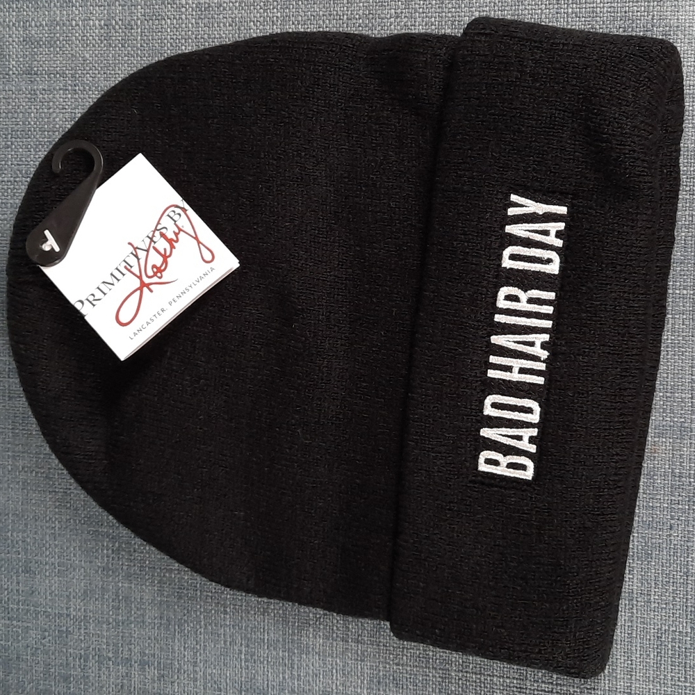 Knit Beanie Fun Funny Bad Hair Day Embroidered Casual Streetwear Black White